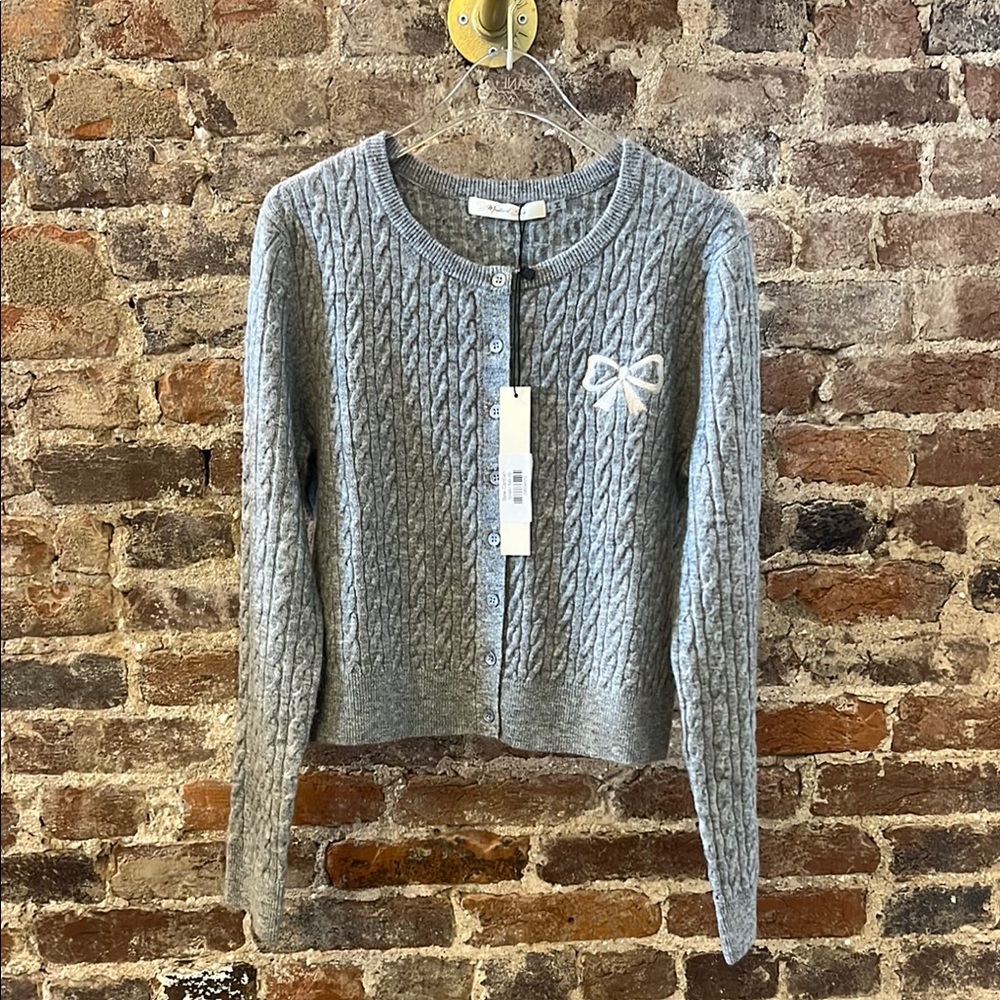 Mustard Seed Gray Cable Knit Cardigan Sweater